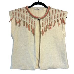 Vtg‎ Saint Joie Sweater Vest Fringe Open Front Cream Japanese Women’s sz small